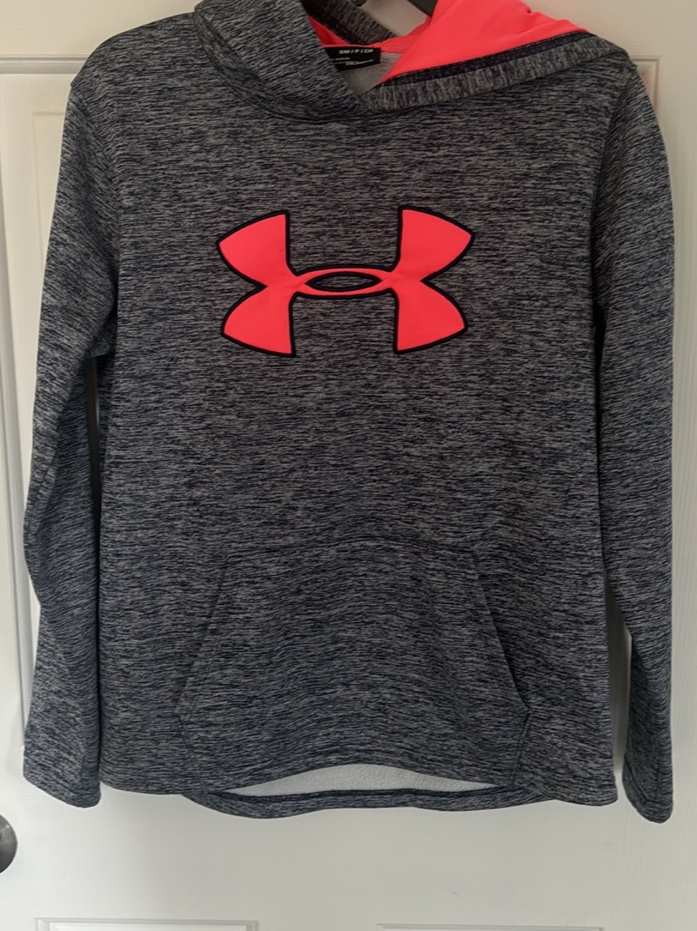 Under Armour Men's Heather Gray Crewneck Hoodie with Pink Logo